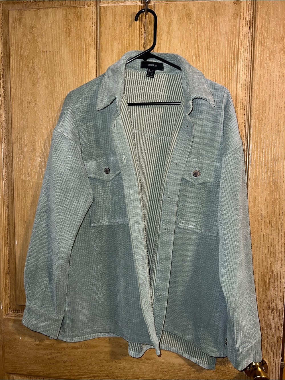 Textured Button-Front Shacket in Sage Green. Womens XL or 0X